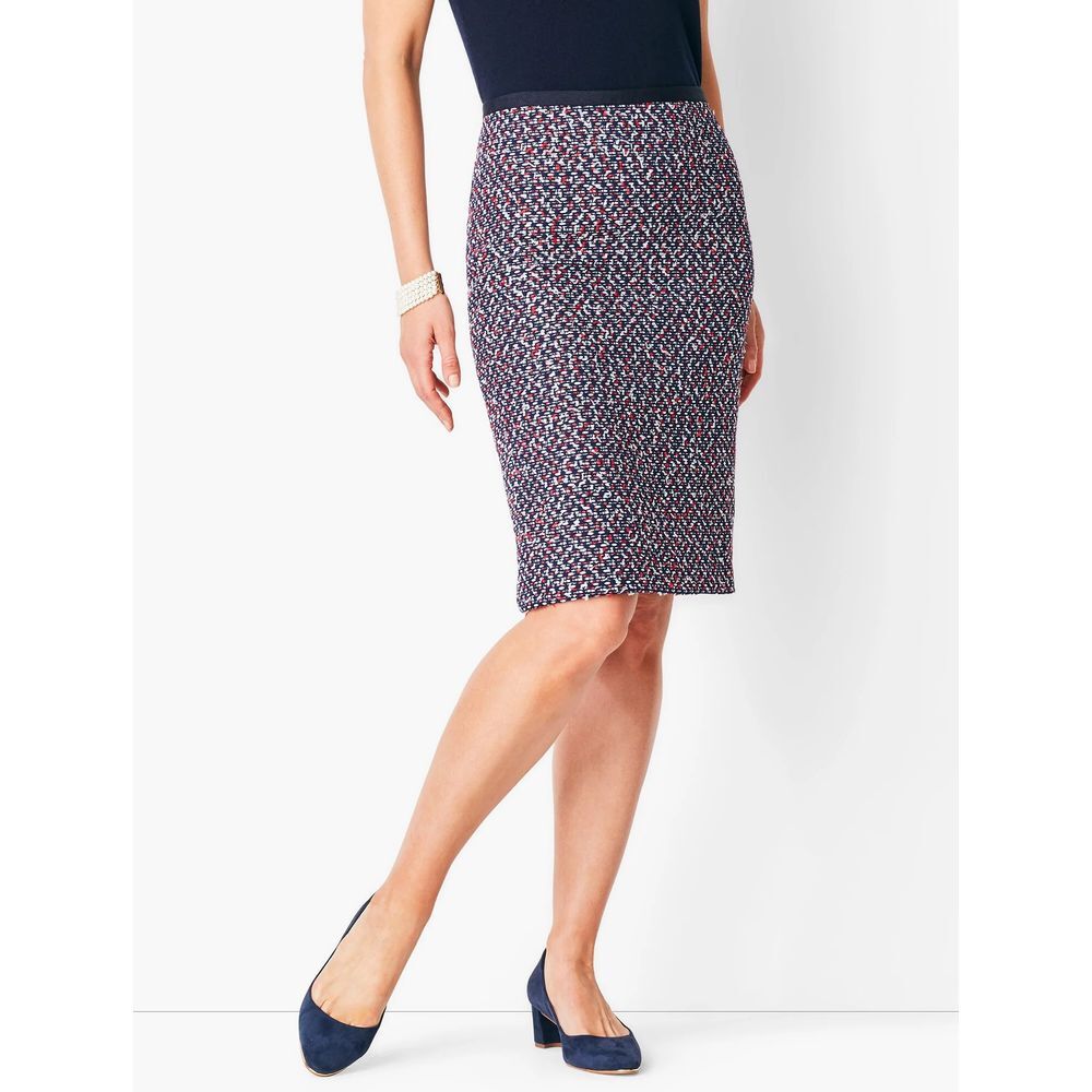 Talbots Tweed Pencil‎ Skirt Size 8 Petite Blue Red
